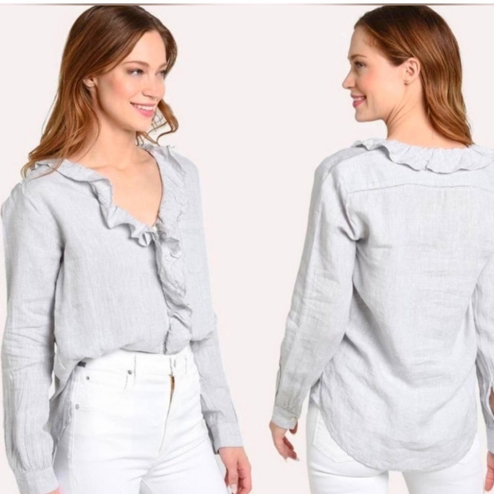 Roller Rabbit | Women's Ruffled Gray Linen Top |